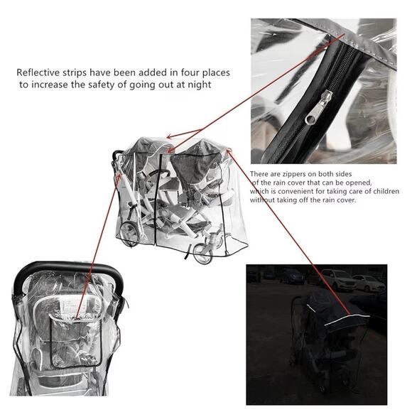 Ezkindheit Double Stroller Rain Cover Universal Tandem Twin Waterproof - Picture 6 of 9